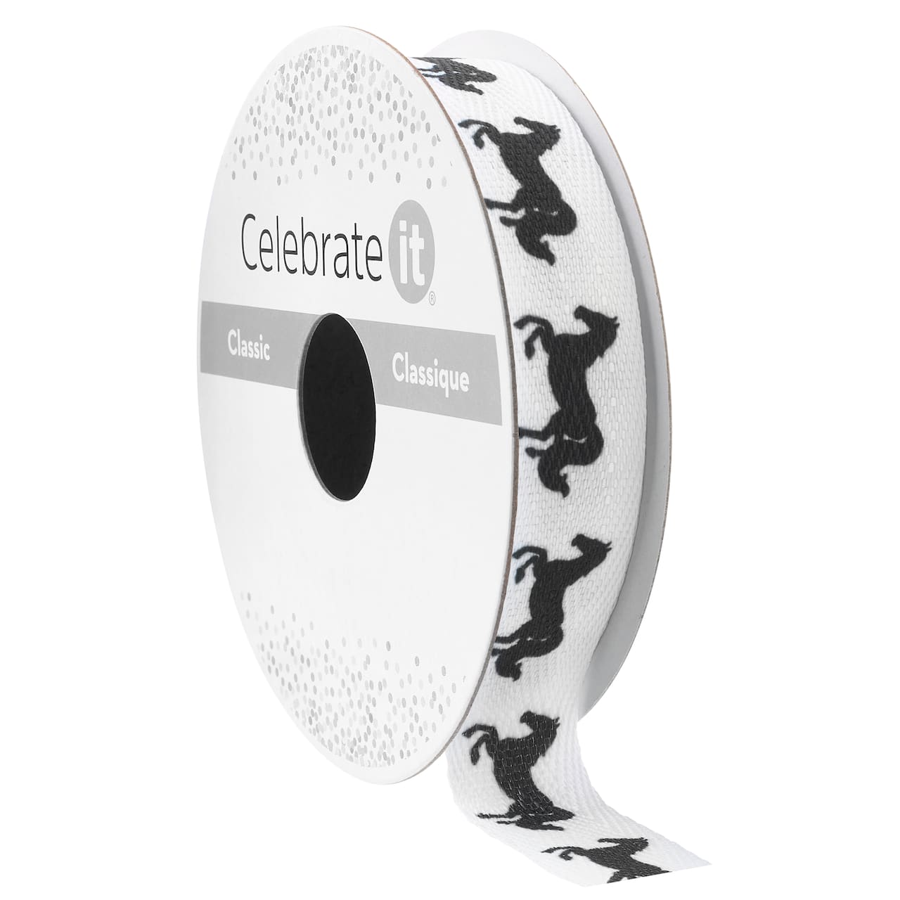 5/8" x 7yd. Black & White Horses Faux Linen Ribbon by Celebrate It® Classic